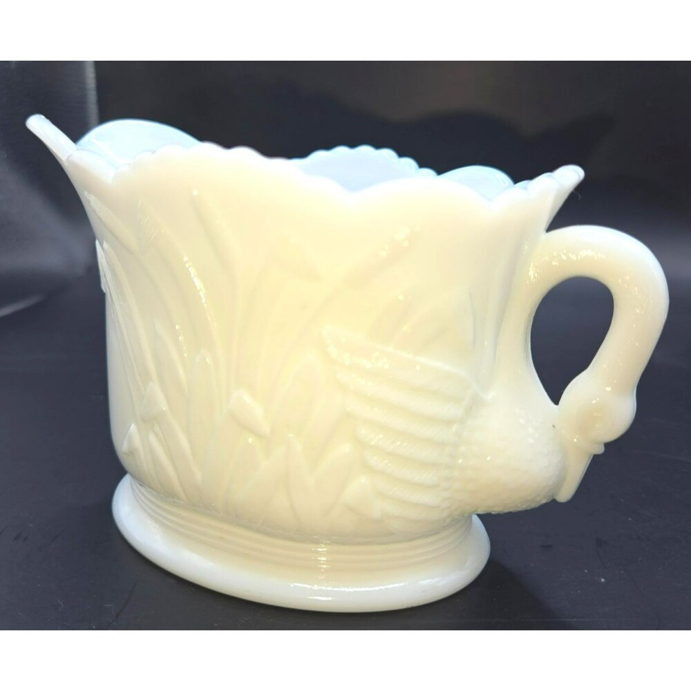 Vintage Westmoreland White Milk Glass Swan & Cattails Creamer Pitcher-FIRE ring